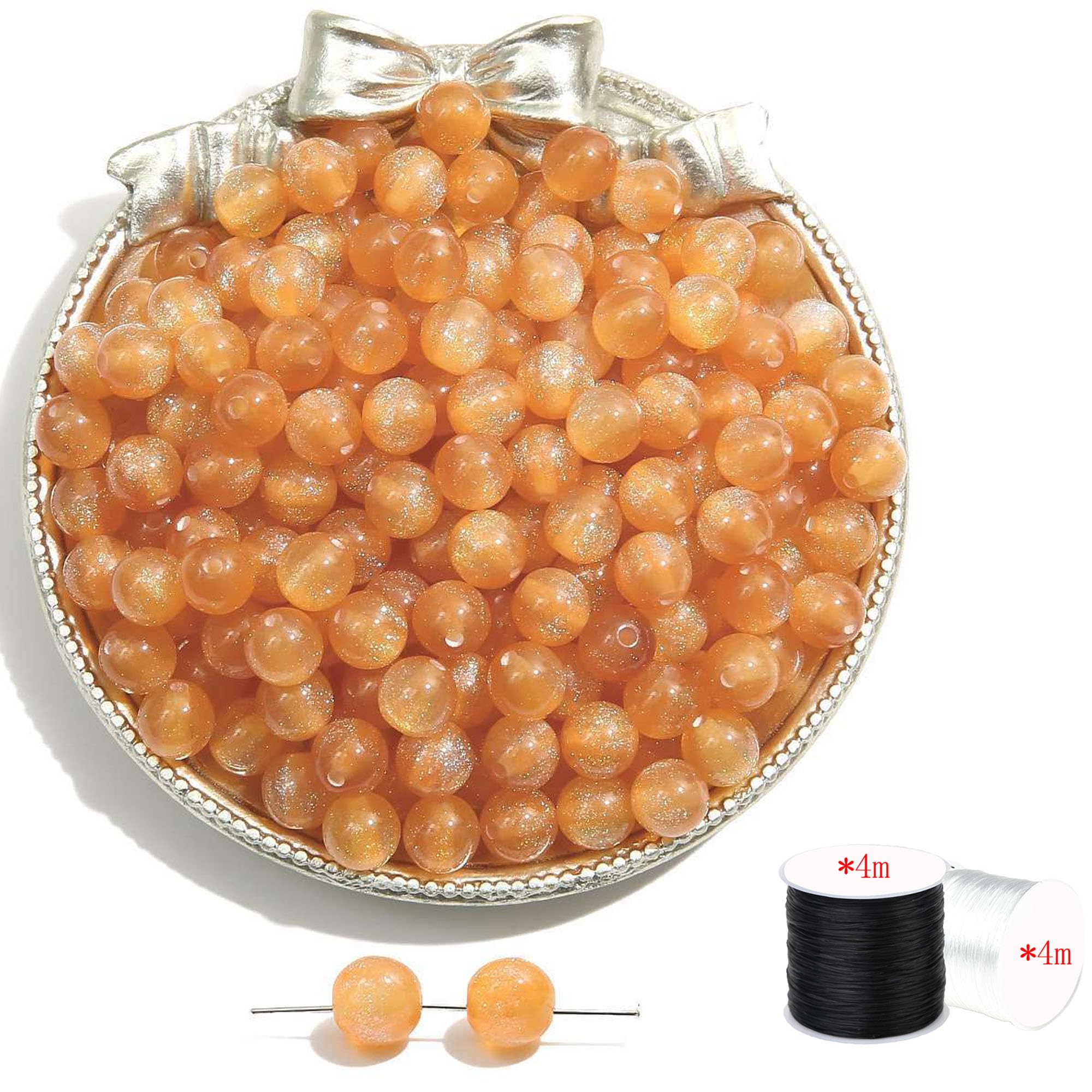 ftiemlovde 50 Large 10mm Glitter Orange Beads Bracelet Making Kit โ image 1