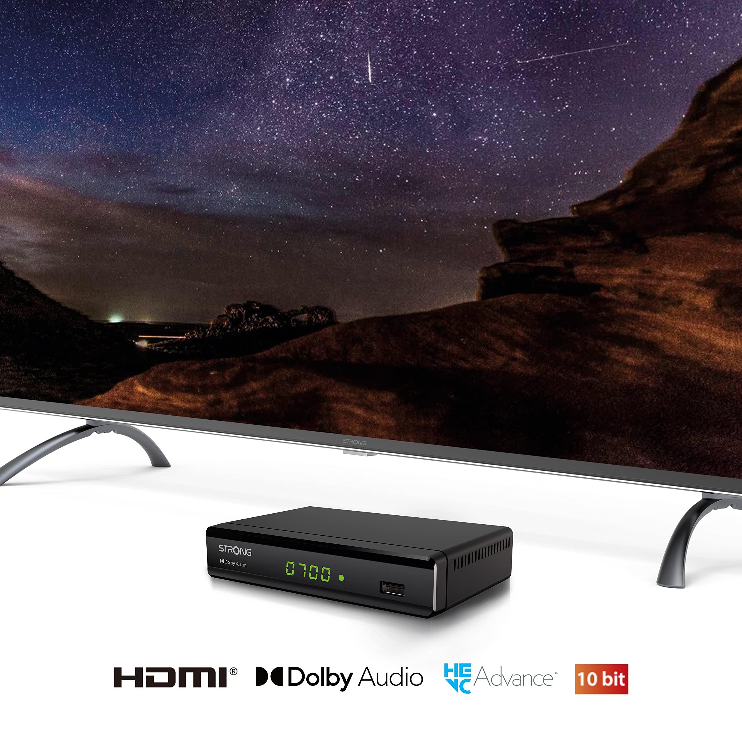 Strong SRT8119 - Decodificador TDT Full HD -DVB-T2 - Compatible con HEVC265 - Receptor/sintonizador de TV con función grabadora (HDMI, euroconector, USB, Dolby Digital Plus)