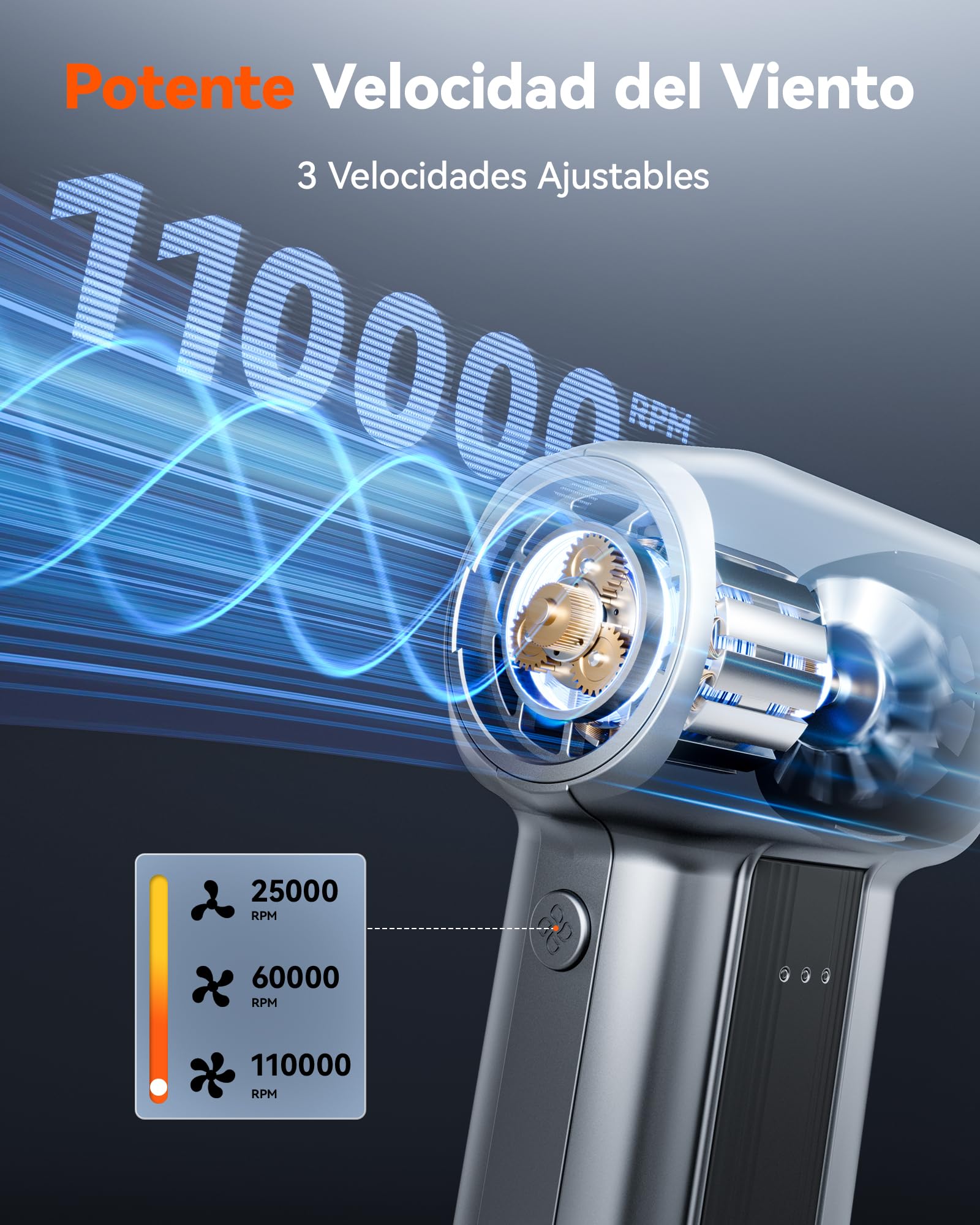 WOLFBOX MF70 Soplador de Aire Potente 110,000 RPM - Mini Soplador Eléctrico Batería Recargable, Aire Comprimido para Limpieza PC Ordenador Teclado, 3 Velocidades, 5 Boquillas, Coche Hogar Cámara