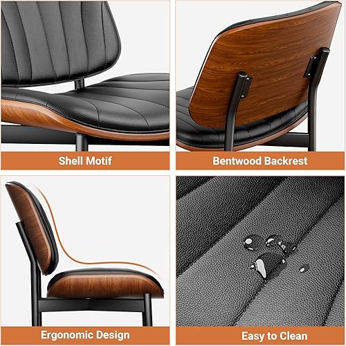 Miniatura 5 de YaFiti Juego de 2 sillas de comedor, sillas de comedor y cocina, silla decorativa moderna de mediados de siglo, sillas tapizadas de piel sintética