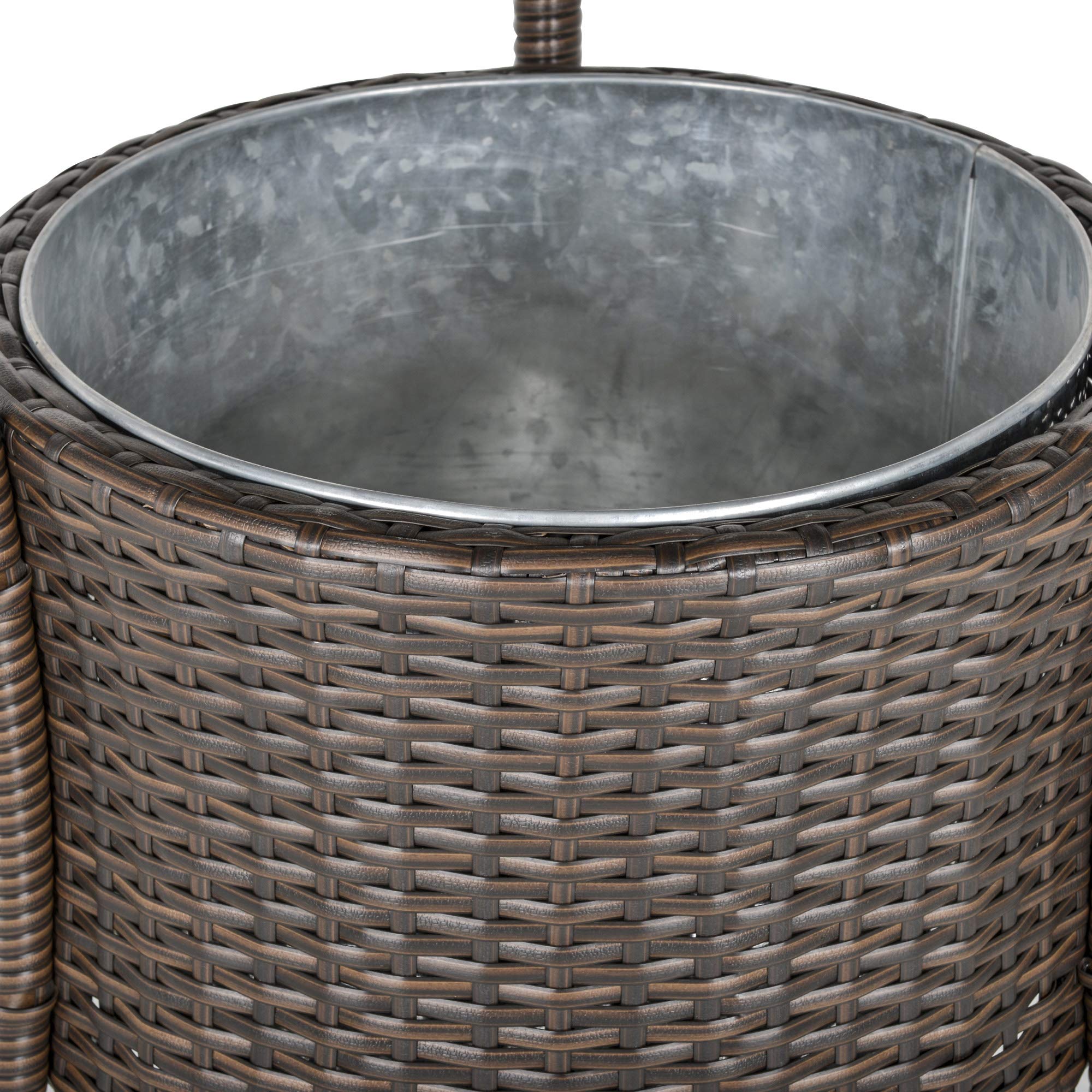 Outsunny Set 5 Pezzi Tavolino con 4 Sedie da Giardino Alte in Rattan Sintetico con Secchiello per Ghiaccio, Marrone