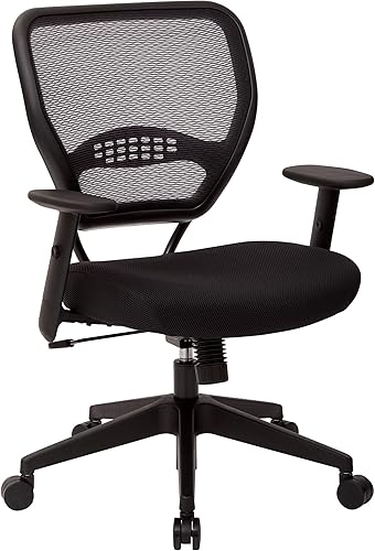 Space Seating Serie 55 Silla de escritorio de oficina ajustable profesional con rejilla de aire oscuro con soporte lumbar integrado, malla negra