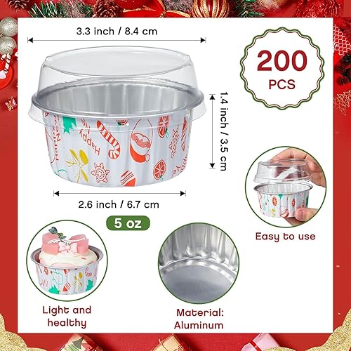Miniatura 5 de 200 moldes de papel de aluminio de Navidad con tapas, tazas de hornear desechables de 4 onzas para hornear, postre, queso, crema Brulee, moldes para
