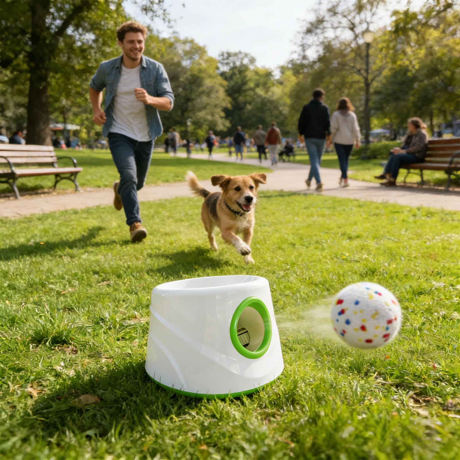 Paquete de 1 arrancador automático de esfera para perros con batería recargable y distancia modificable 6 m, 10 m, 14 m, para entrenamiento de caninos intermedios, transportable