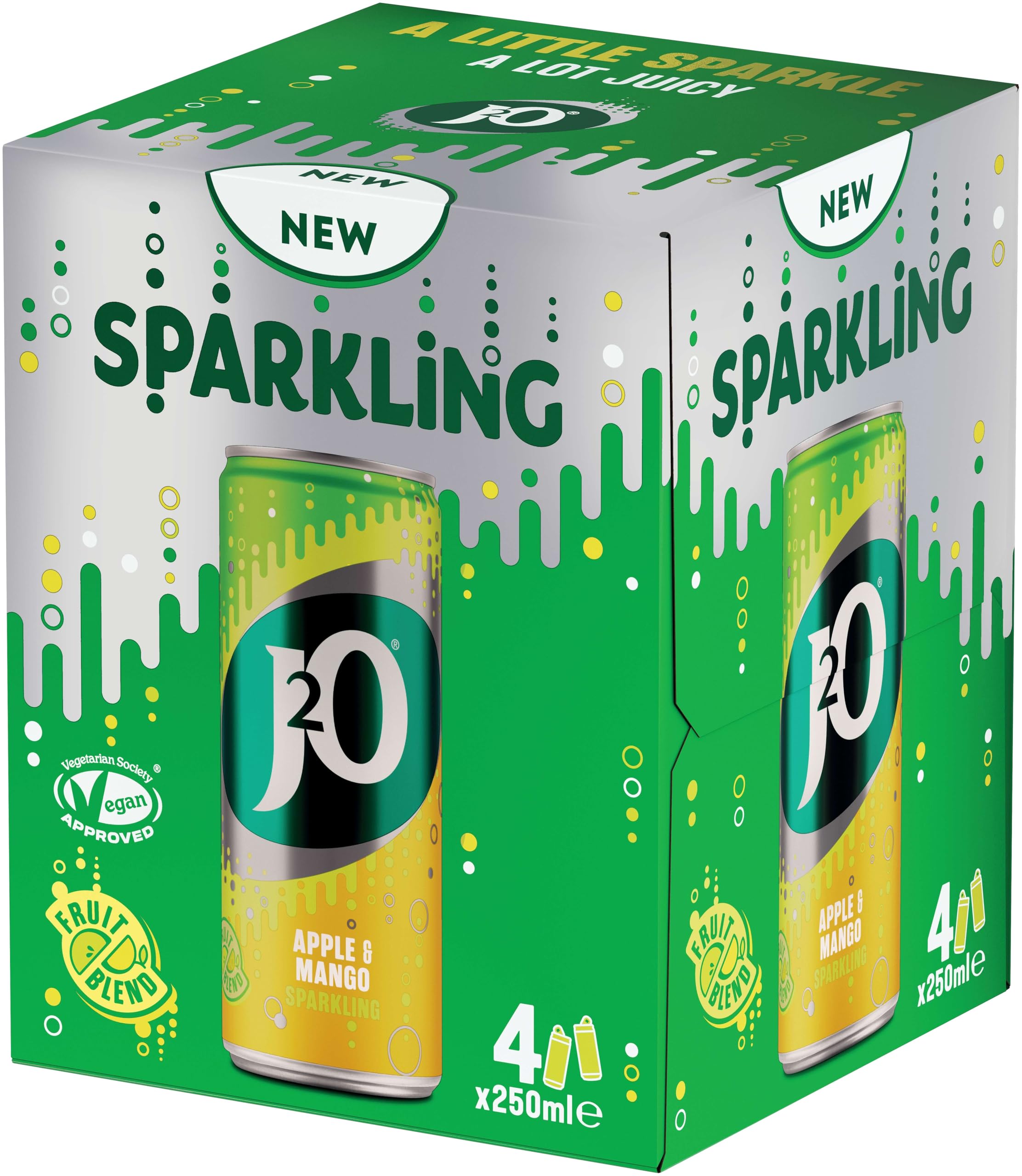 J2O Sparkling Apple & Mango 250ml Can (Pack of 4)