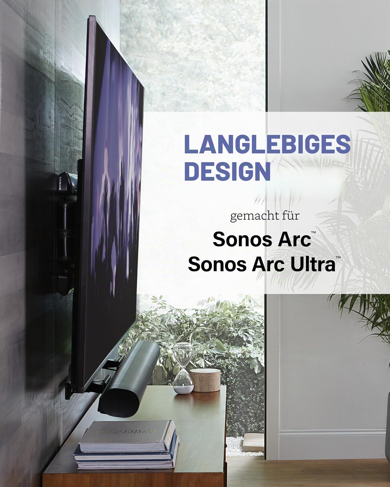 SANUS Ausziehbare Soundbar-Wandhalterung, entworfen Compatible für Sonos Arc Soundbar – Niedriges Profil & Audio Enhancing Design für Dolby Atmos -OSSAWM1-B2