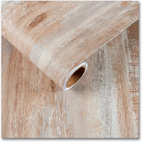 CRE8TIVE Papel de contacto de grano de madera marrón y gris, papel tapiz de madera para despegar y pegar, impermeable, extraíble, aspecto de madera,