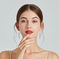 Vista 2 de Silver Dangle Earrings for Wedding Bridesmaid - Rhinestone, Dangling, Prom Earrings