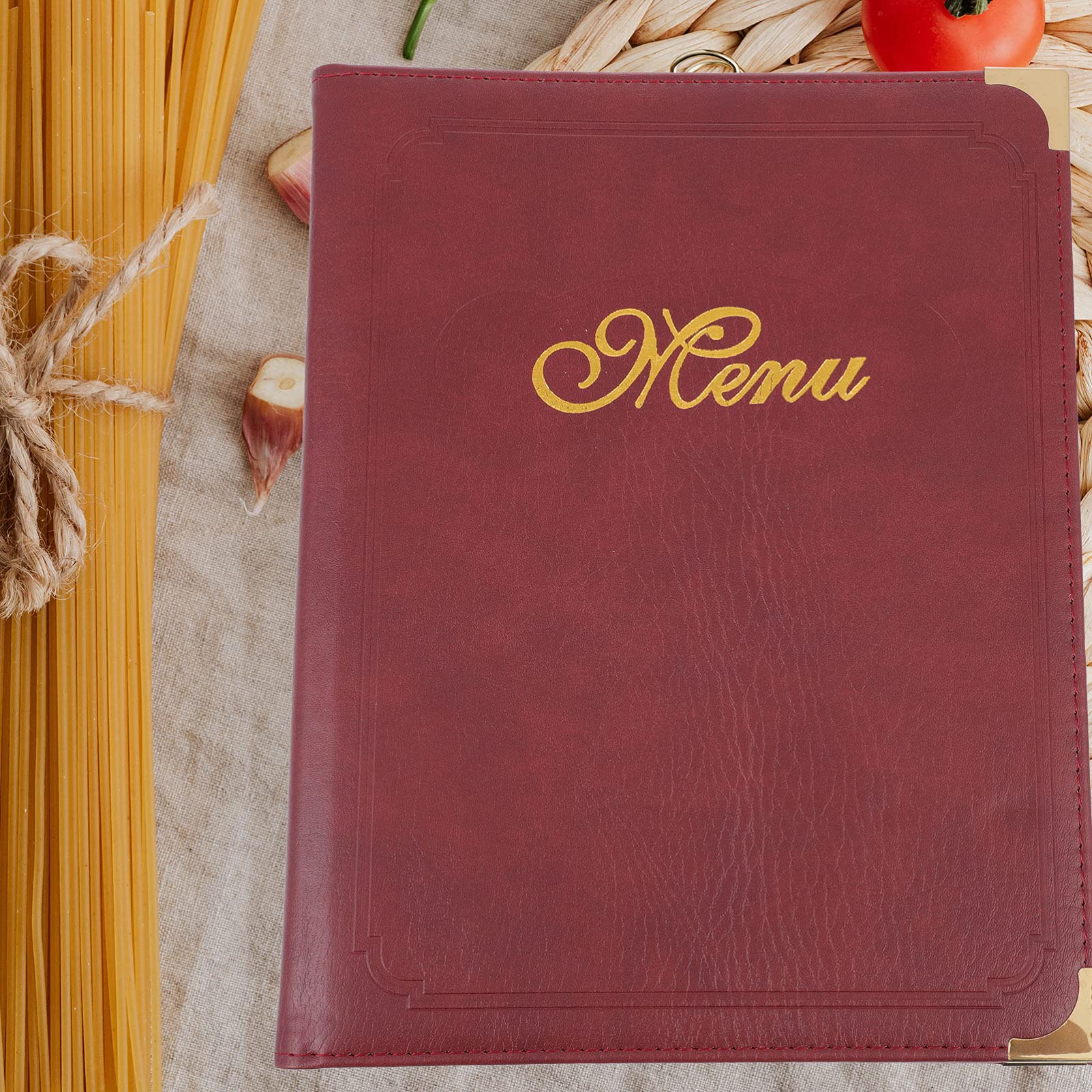 Carpeta de Menú de Restaurante A4 en Piel Sintética Burdeos, Soporte Transparente para Exhibición de Precios y Pedidos, Libro de Menú Práctico para Bar y Comedor Profesional