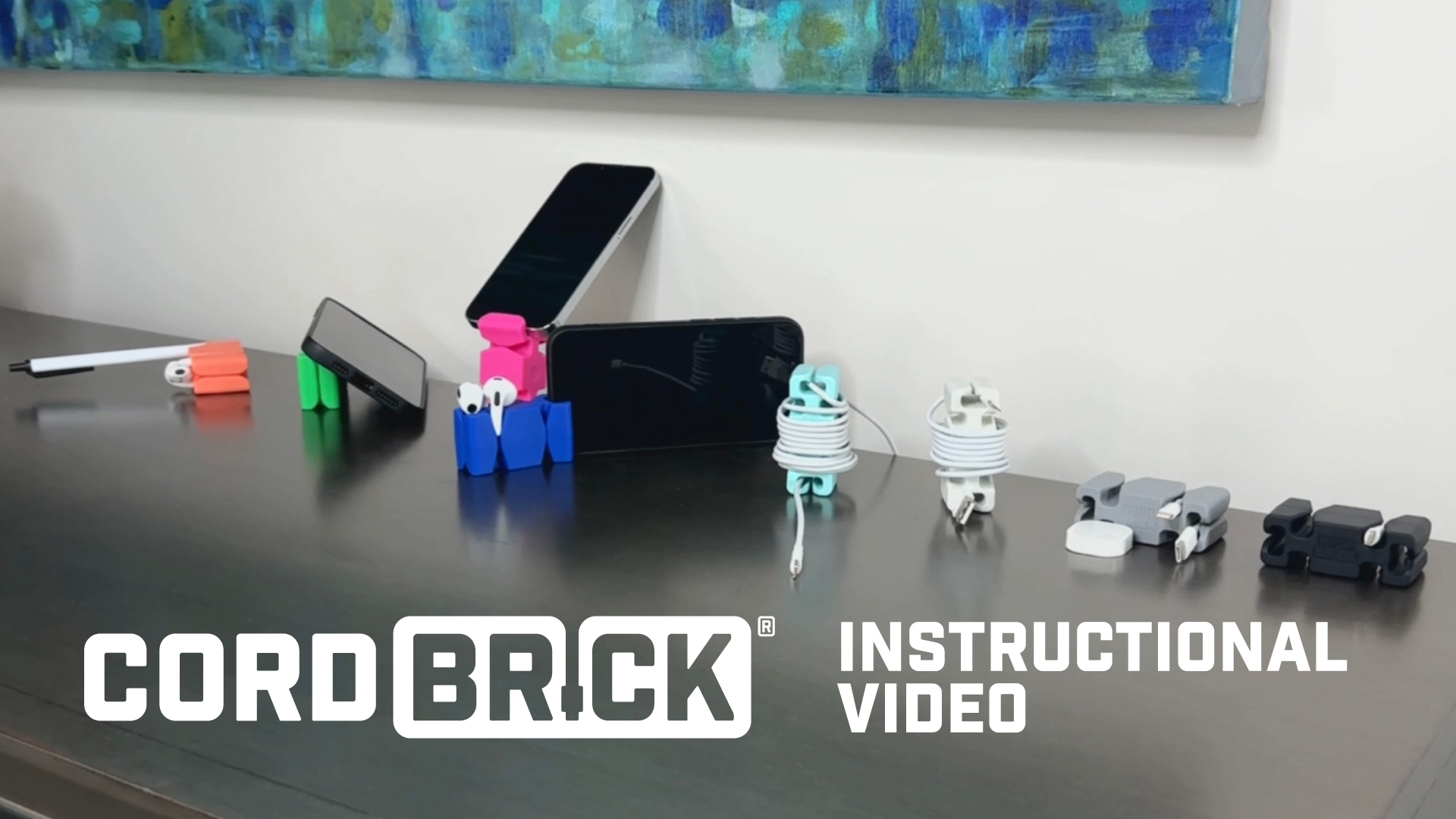 CordBrick/DeskBrick Bundle Weighted Cord Holders For Nightstand & Desk - Phone Charger Cable Management Travel, Phone Accessory, Stocking Stuffer - Gift For Home, Office - Gray - View #9