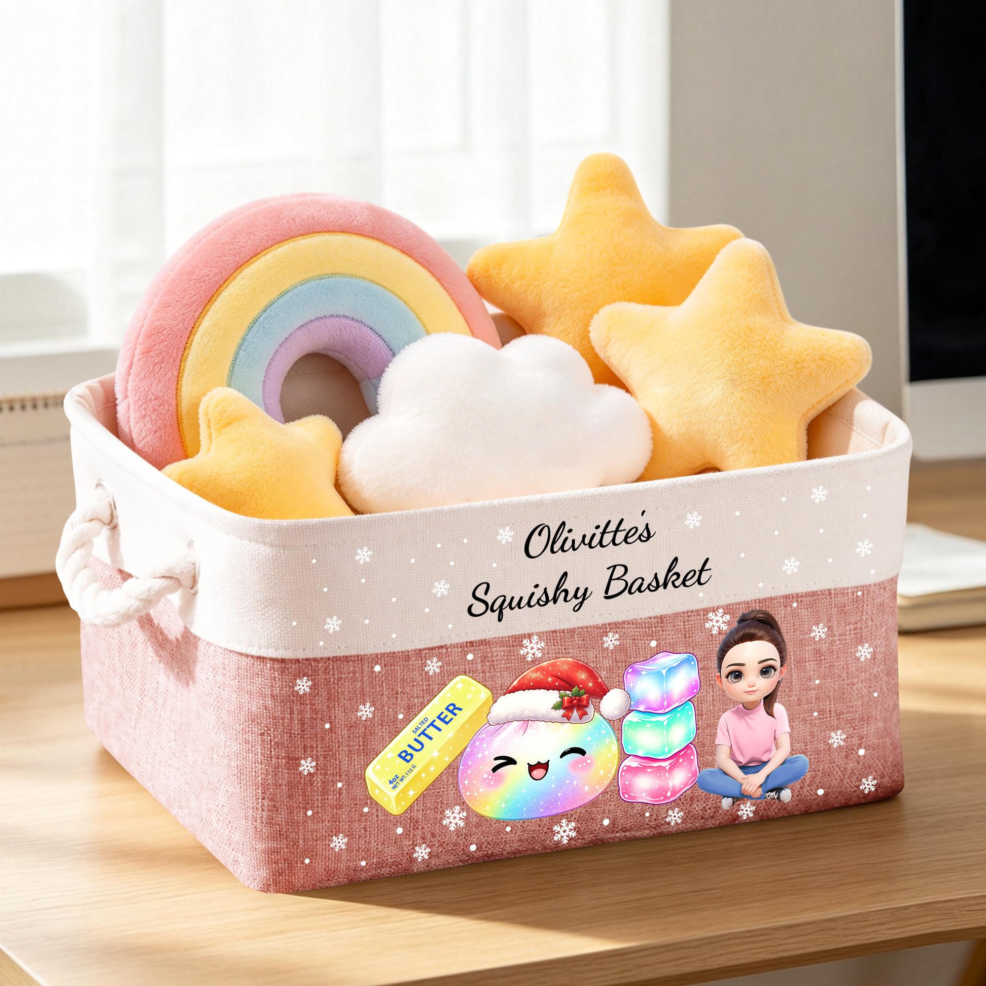 Personalized Dumpling Squishy Storage Basket, Custom Name Dumpling Squishy Basket Storage Organizer with Handles Room Decor Birthday Gifts (style 25) — image 1