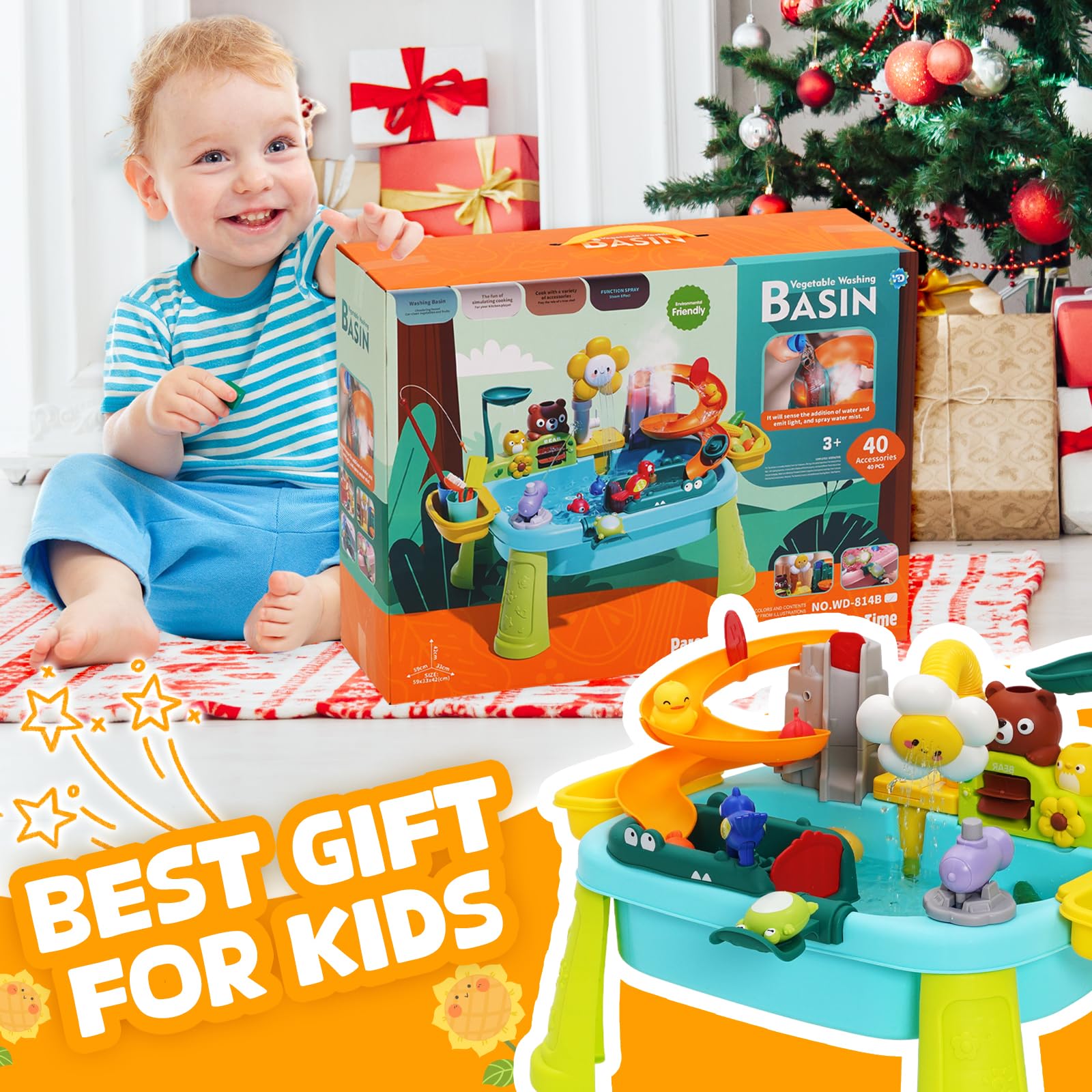 3 in 1 Tavolo Acqua Bambini con Ciclo dell’Acqua Set Lavello da Cucina, Kit da Cucina Giocattolo per Bambini con Pesca e Giochi d’Acqua, Cucina Giocattolo per Bambini dai 3 Anni in Su (verde)