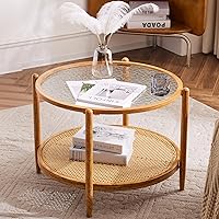 Vista 24 de VINGLI Mesa de Centro de Vidrio, Mesa de Centro Redonda de 25.6", Mesas de Centro de Vidrio Transparente para Sala de Estar, Mesa de Centro de 2