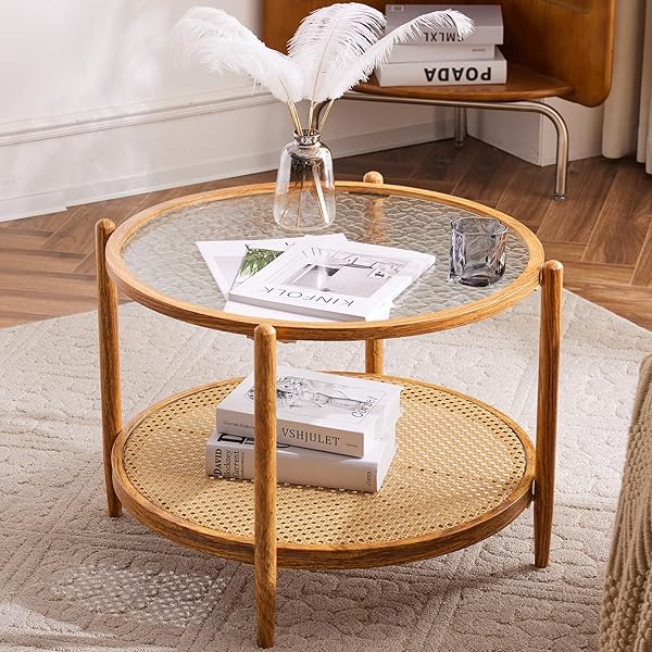 Rattan Table with Ripple Glass