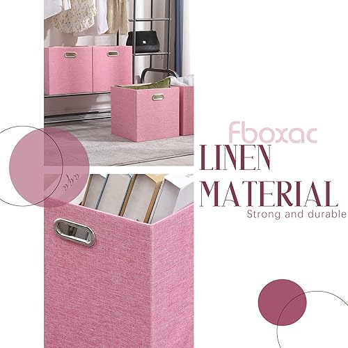 Miniatura 6 de Cajas Organizadoras de Almacenamiento de Cubo Rosa 33x33x33 cm, Juego de 4 Cajas de Organización Plegables con Asas, Cajas de Almacenamiento