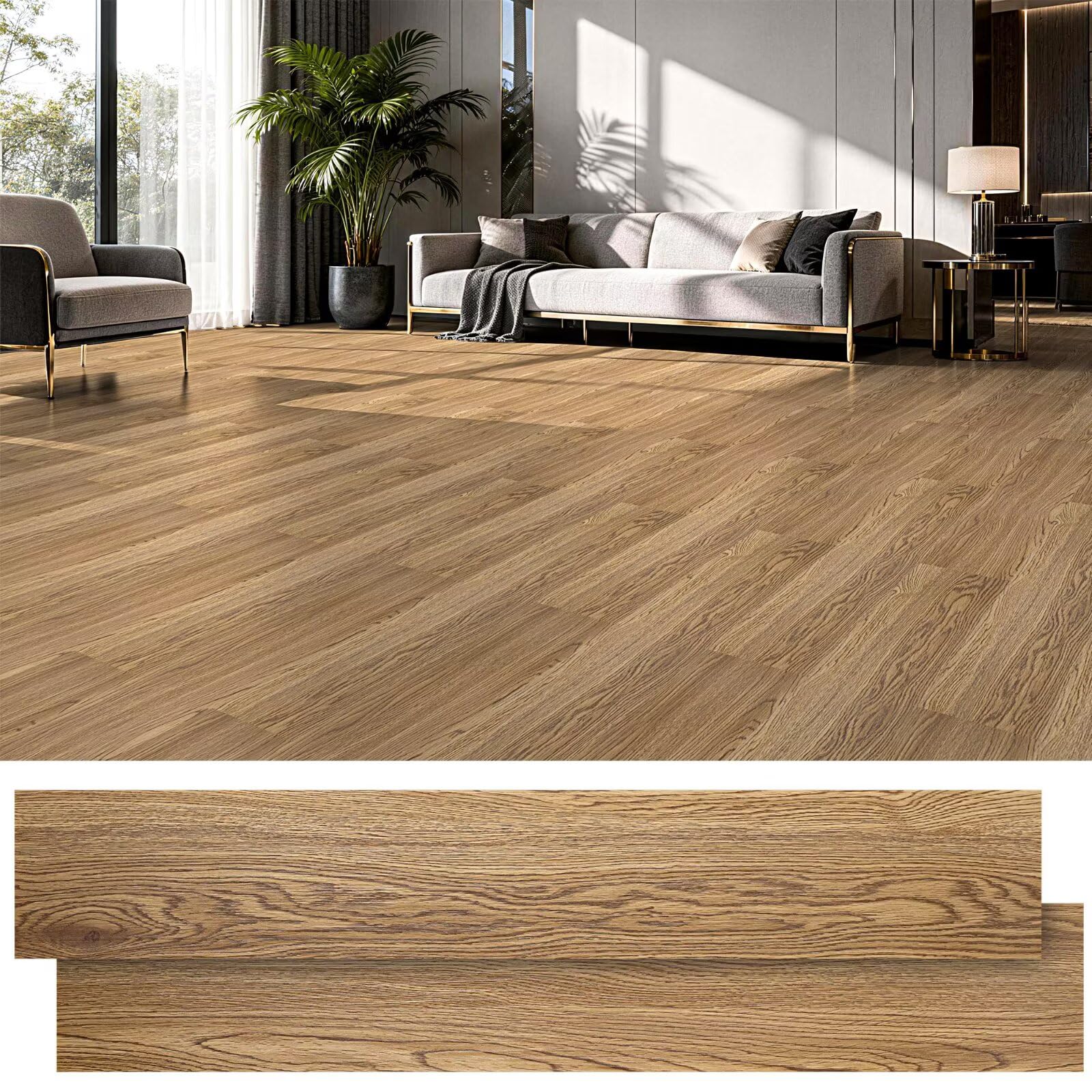DEXDE Pavimenti in vinile Peel and Stick, confezione da 36 pezzi, 54 mq, impermeabili, autoadesive, texture con venature del legno naturale, resistenti, per cucina, bagno, camper e decorazioni per la