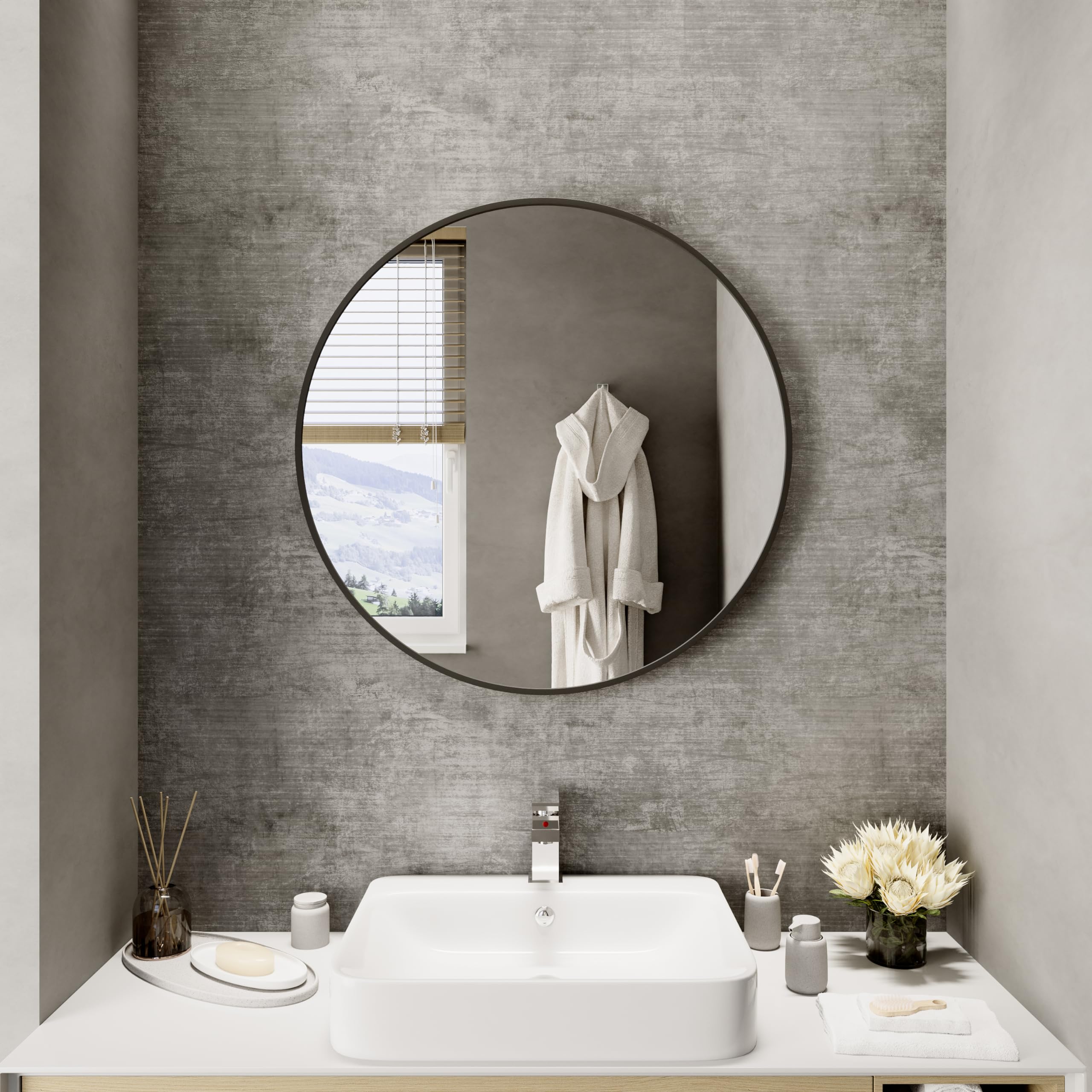 Specchio tondo da parete 100 cm cornice alluminio nero opaco