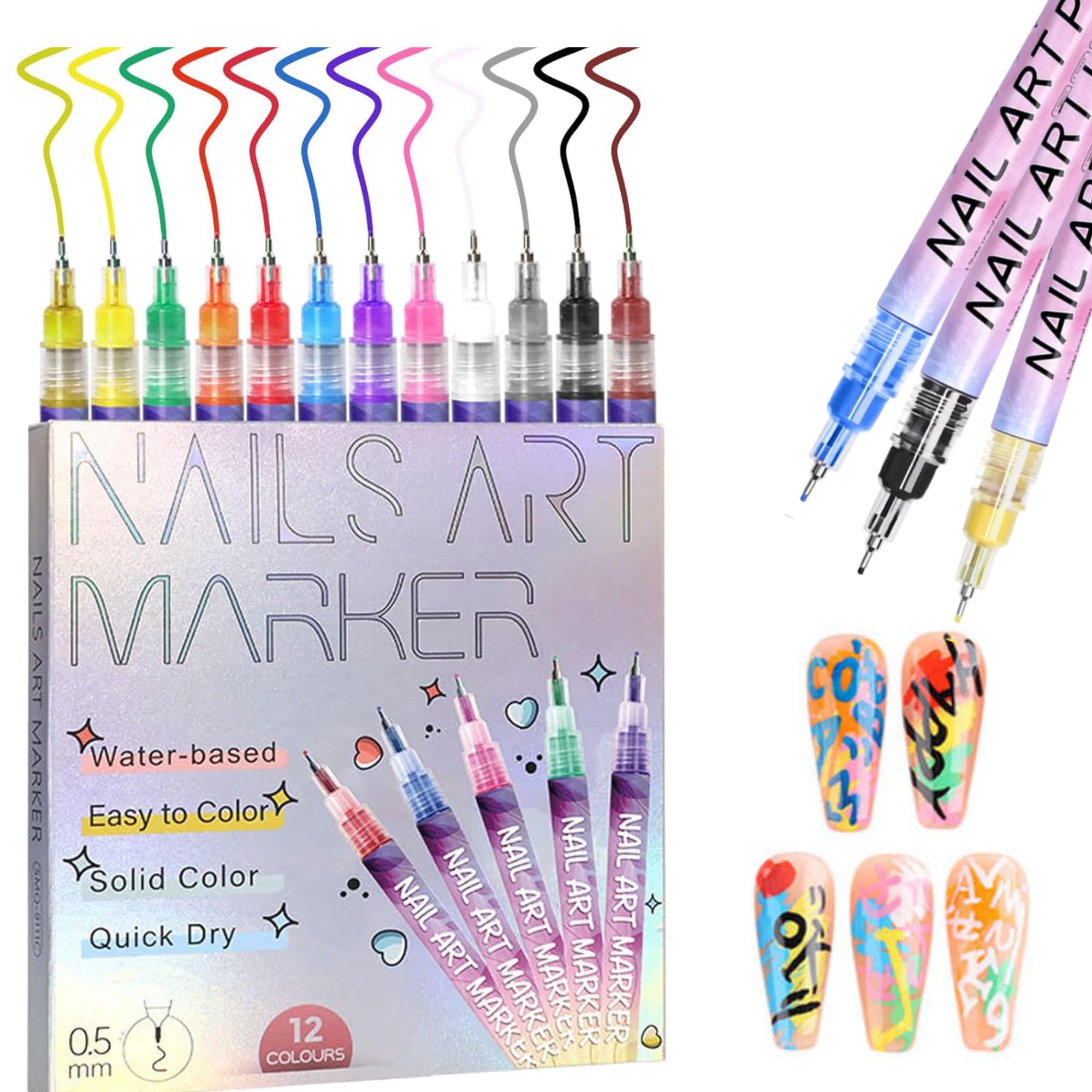 12 Colors Nail Art Pens For Painting Nails - 2026 Upgrade Nail Art Markers Polish For Women Quick Dry With 0.5mm Fine Tip - DIY Home Salon Nail Design & Drawing Tools