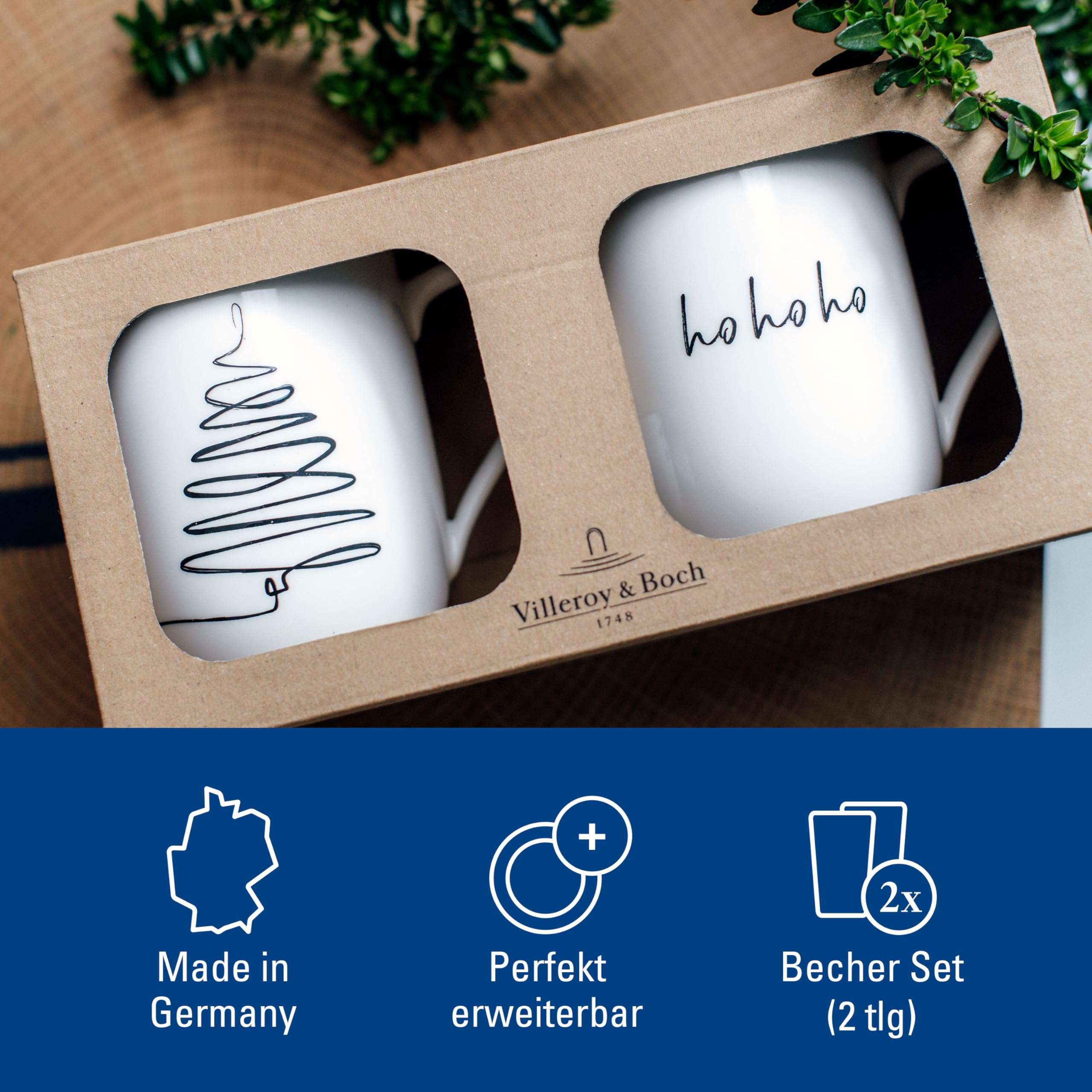 Villeroy & Boch – Statement Tassen Set Tannenbaum 2 teilig Weihnachten, Weiß, Schwarz, Spülmaschinenfest, Mikrowellensicher, Weihnachtassen, Weihnachtsbecher, Christmas Mug, Premium Porcelain