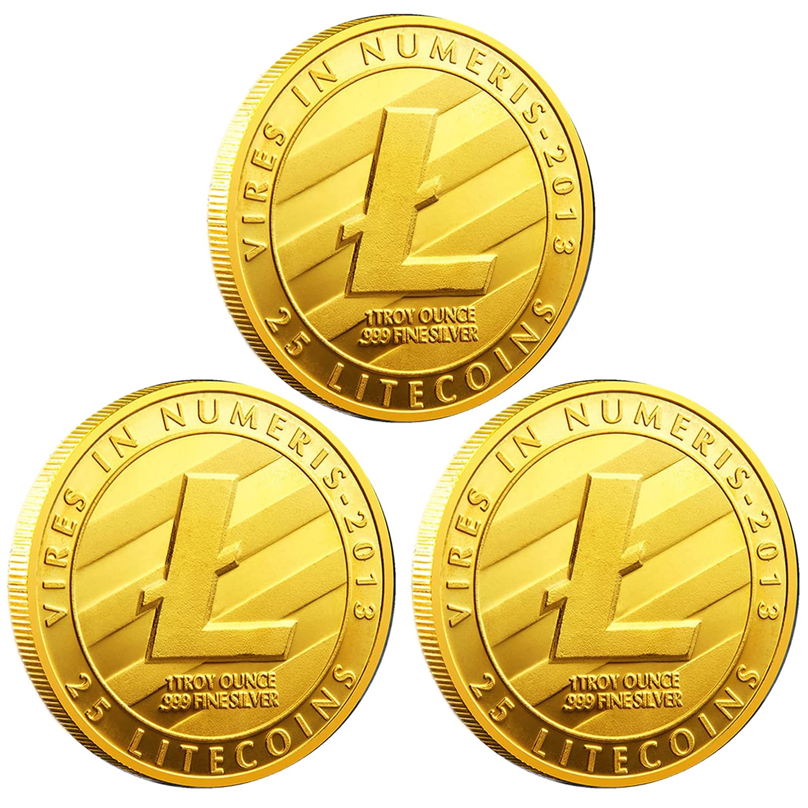 Litecoin madeni para - 3 adet Litecoin fiziksel, LTC madeni para sanat  koleksiyonu fiziksel, blok zincir sanal