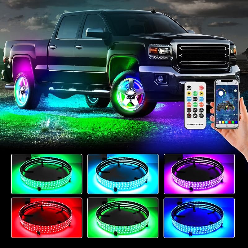 DREAMIZER Wheel Lights,4PCS 15.5" Dream Color Chasing Dancing Flow Brightest Led Rim Wheel Ring Lights W/Turn Signal and Braking Function Controlled by Remote and App Bluetooth for Truck/Car/ATV/UTV