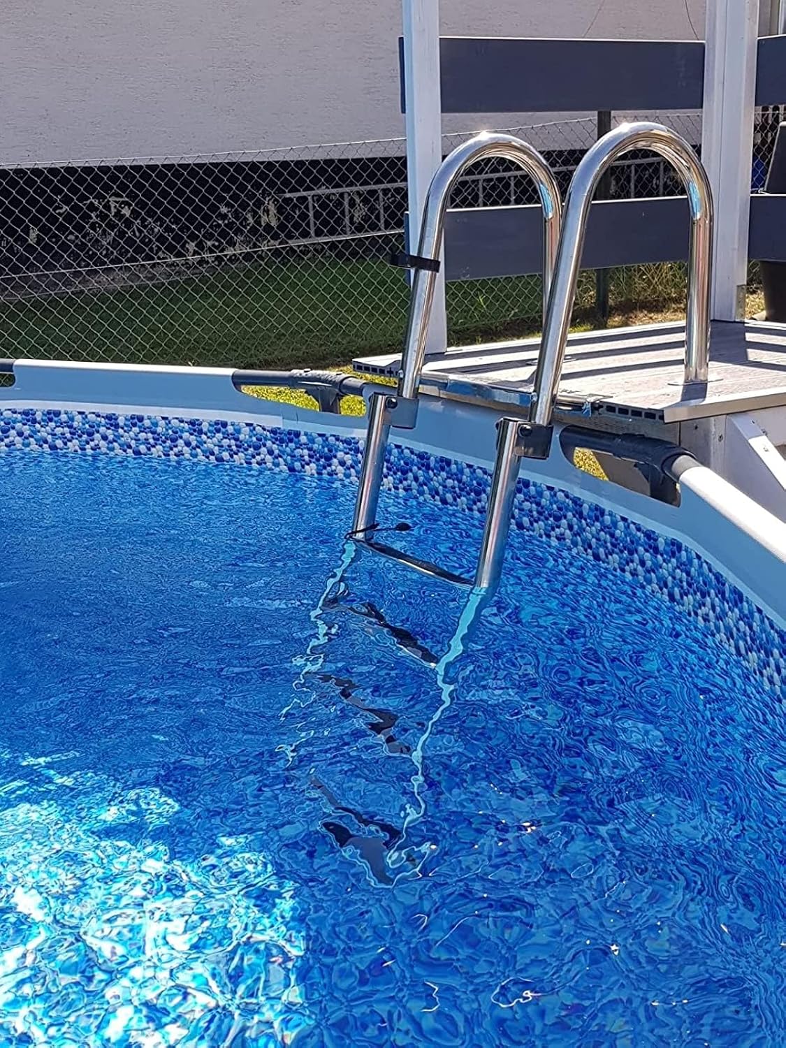 Boat Dock Swim Ladder Big Steps, Removable Pontoon Boat Ladders 4 Step Folding for Elderly, Heavy Duty Telescoping Rear Entry Inboard Pool Deck Ladder with Pedal Hand Railing Ladder (Color