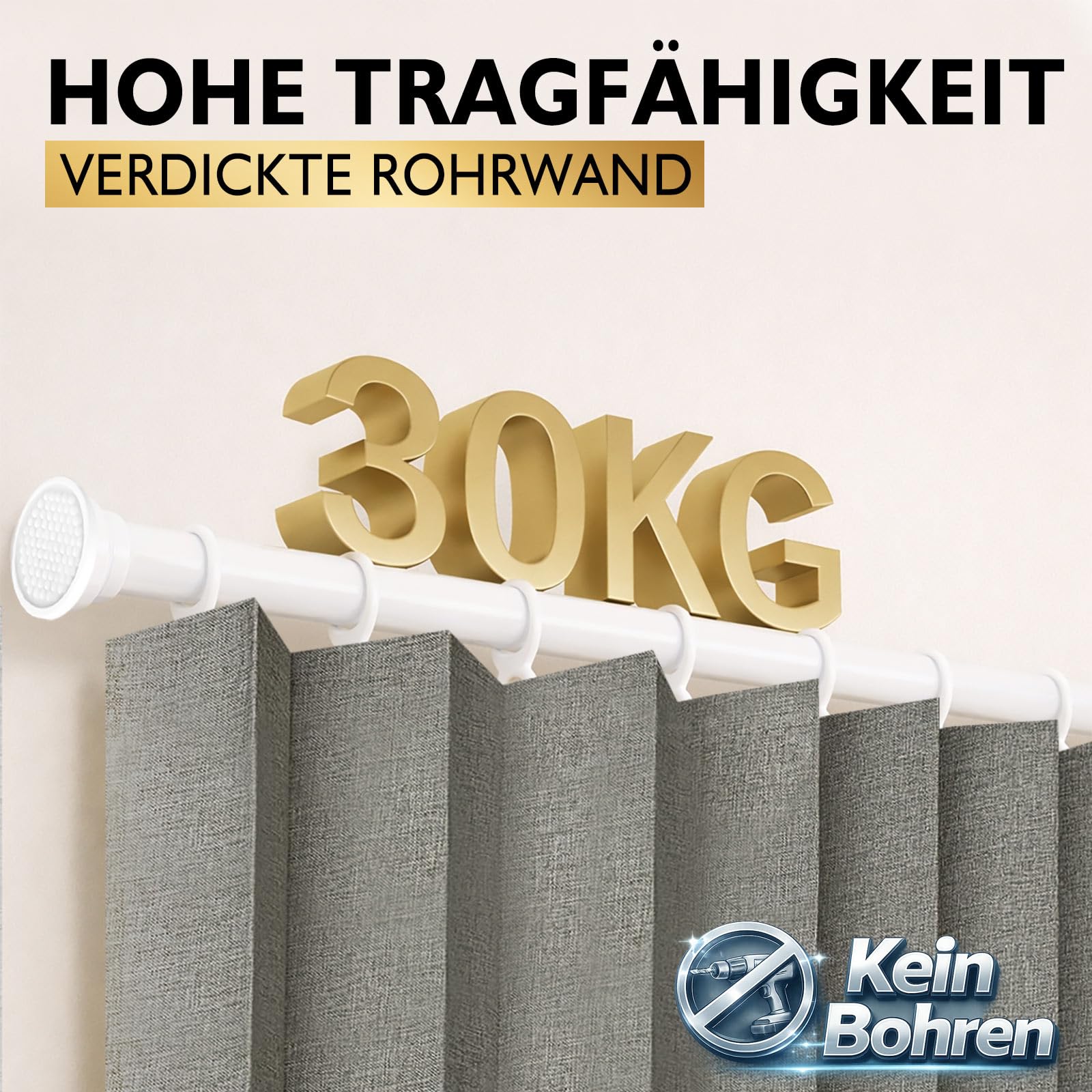 Magnetischer Türvorhang Blickdicht, ohne Bohren – Mit Teleskopstange, Faltenbalg-Design für Schlafzimmer & Flur (Grau, 198 x 106 cm, 1er Pack)