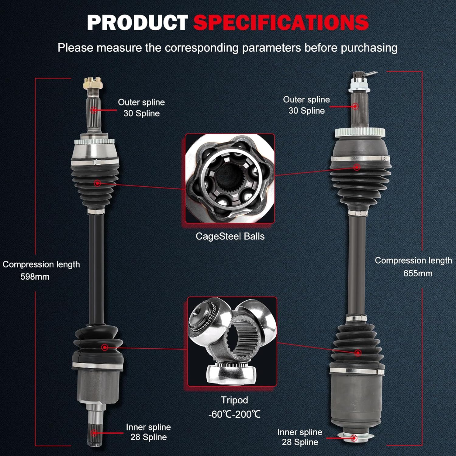 cciyu 66-3653 66-3654 Front Left & Right CV Axle Shaft Assembly for Hyundai for Santa Fe 2010-2012 for Kia for Sorento 2011-2013 (2 Pack)