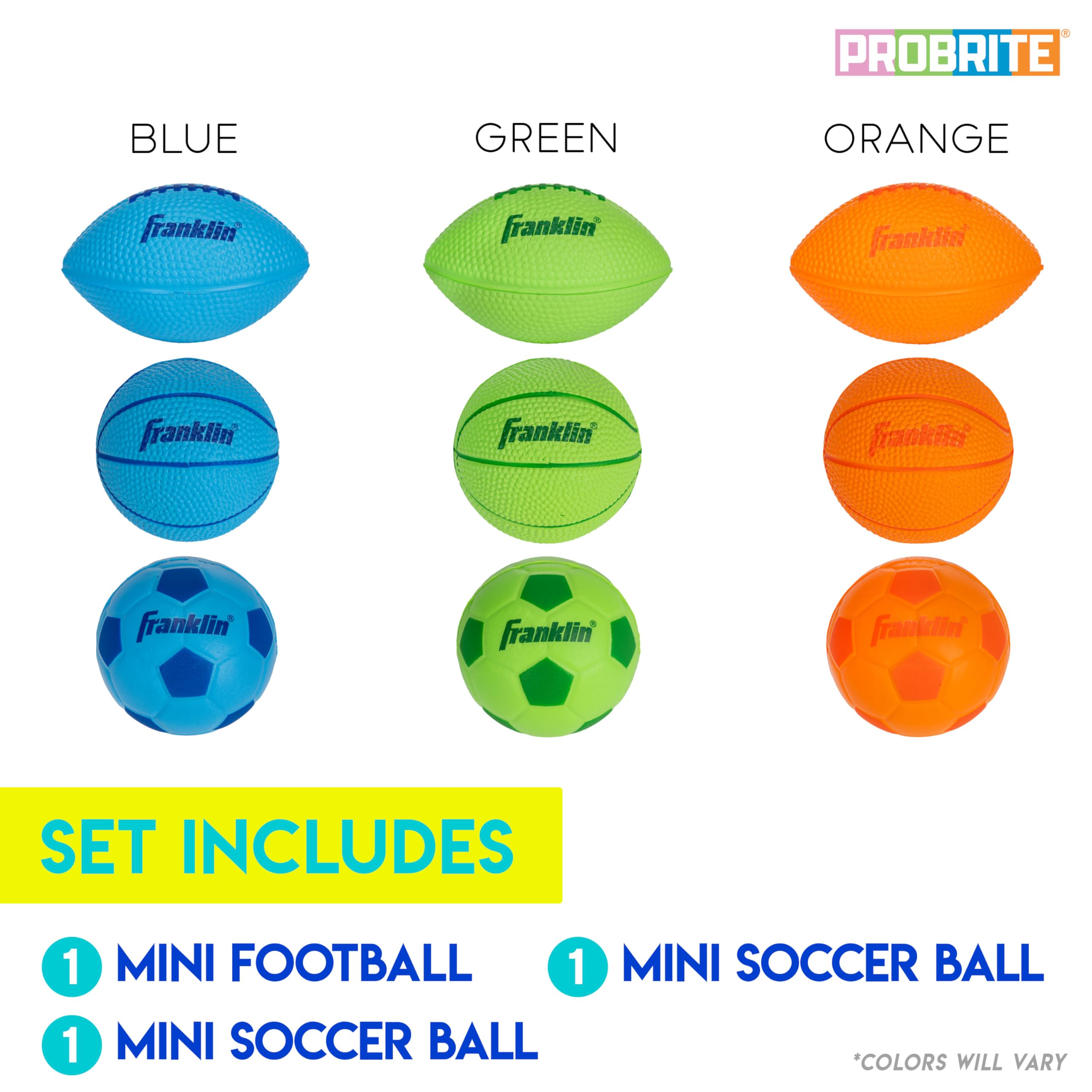 Franklin Sports Kids Foam Sports Balls - Mini Foam Footballs, Basketballs + Soccer Balls for Kids - Indoor + Outdoor Soft Toy Equipment - Perfect Backyard + Practice Toys - Image 2