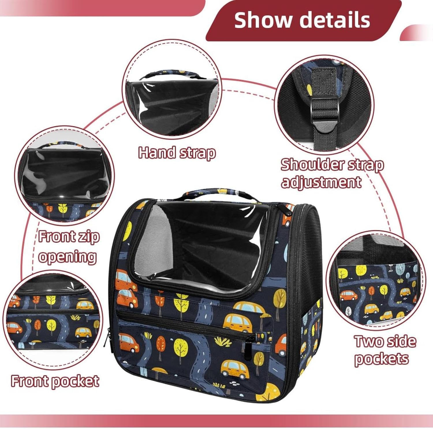 Cute Dino Toys Pet Carrier Airline Approved Soft Sided Portable Cozy Travel Pet Bag, Car Seat Safe Carrier for Cats and Dogs