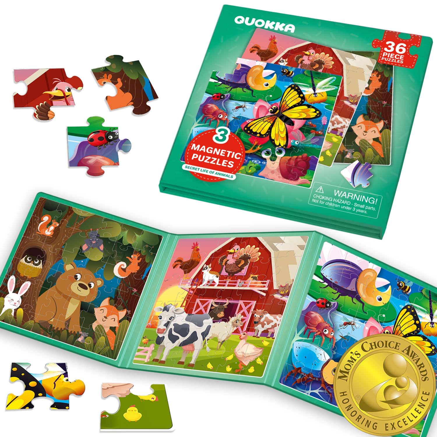 LUMIN TUTU Puzzle Magnetico 2-in-1 Per Bambini 2-5 Anni - Set 3 Puzzle Da 20/25/30 Pezzi (75 Pezzi), Gioco Da Viaggio Educativo, In Scatola Compatta