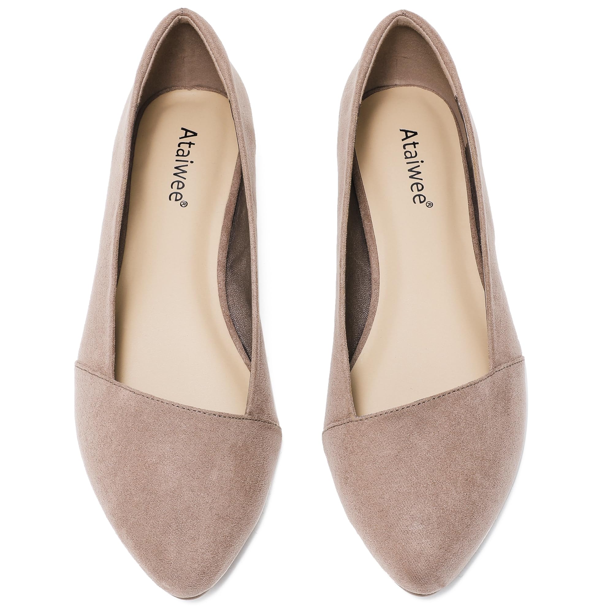 Ataiwee Women's Wide Width Ballet Flats - Stylish Pointed Toe Suede, Soft Comfortable Non-slip Sole.