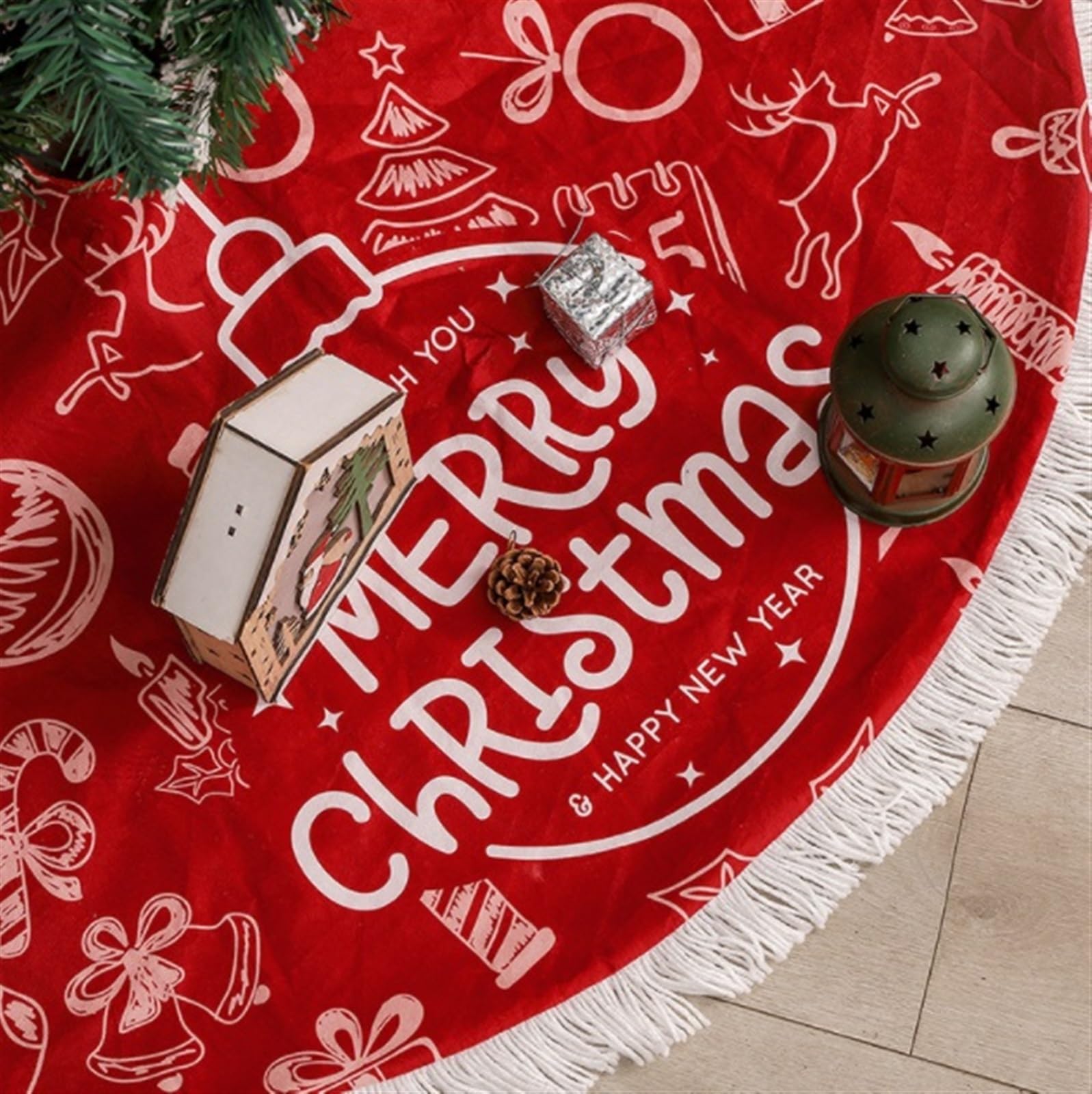Weihnachtsbaum Rock 48 Zoll Weihnachtsbaum Rock Druck Baum Dekoration Für Weihnachten Urlaub Party Mit Quaste Tannenbaum Decke Weihnachtsdeko