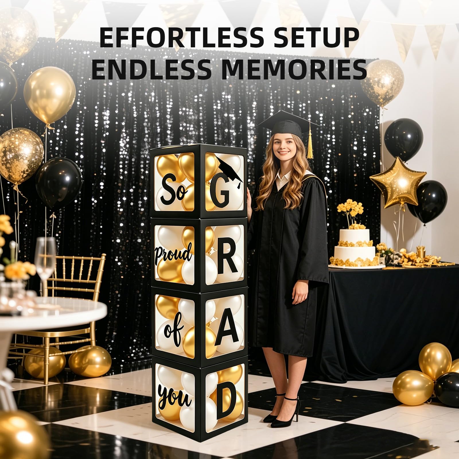 2026 Graduation Party Decorations - Black Balloon Boxes with Letters, "GRAD" & "So Proud of You" & "2026", 20pcs Balloons, Graduation Photo Props for High School College Class of 2026 Celebration — Amazon image 6