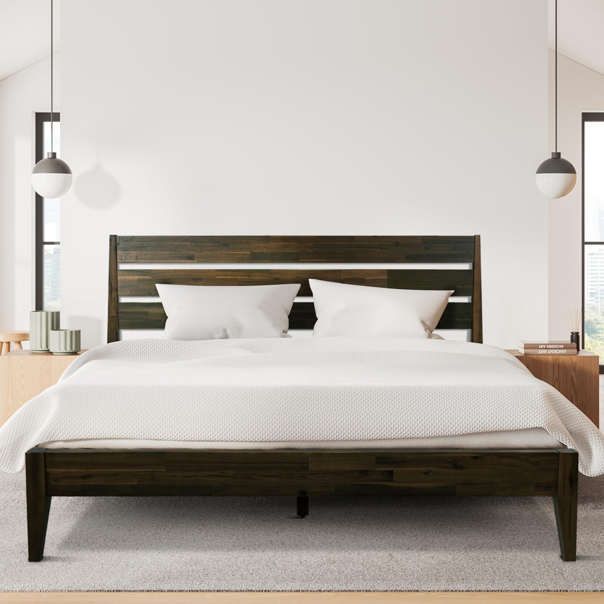 mereyページ Amazon.com: Acacia Emery Bed Frame with Headboard Solid Wood