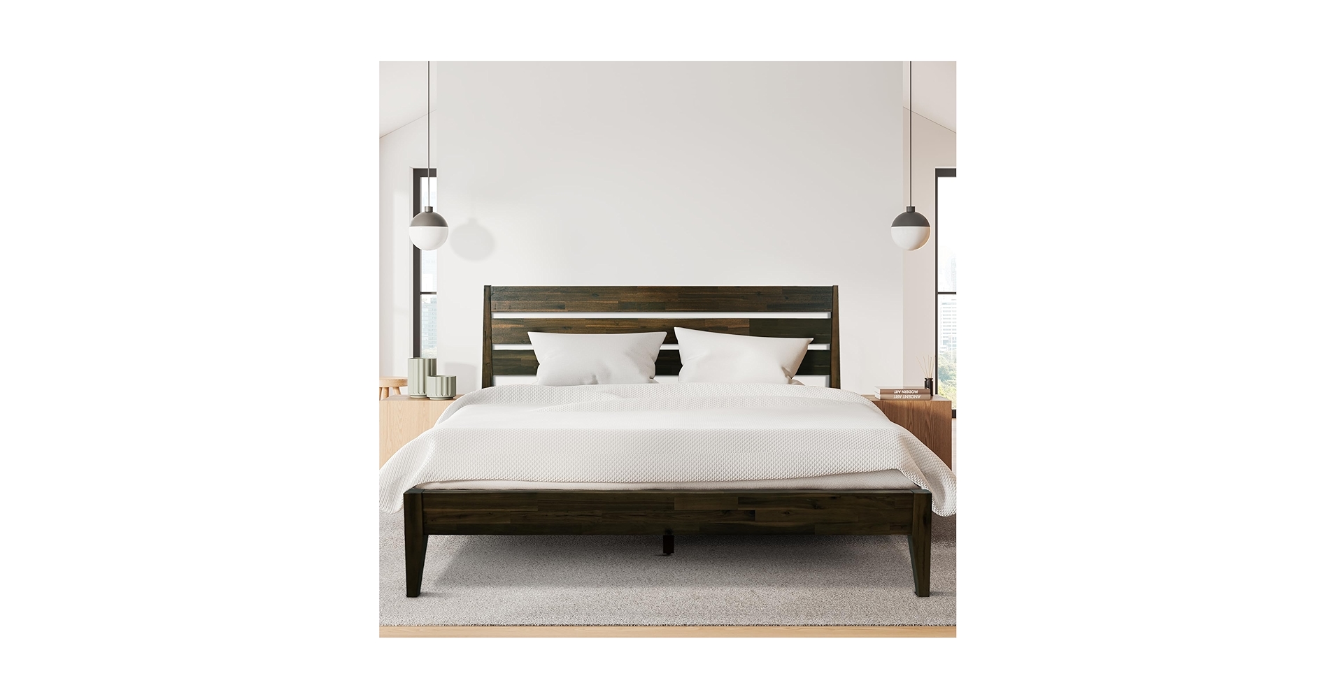 mereyページ Amazon.com: Acacia Emery Bed Frame with Headboard Solid Wood