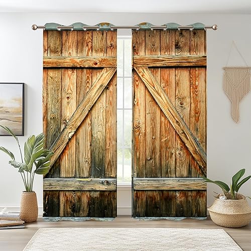 Renaiss Cortinas de madera para puerta de granero, tablones vintage de madera rústica, textura de puertas de granero, 63 pulgadas de alto x 29