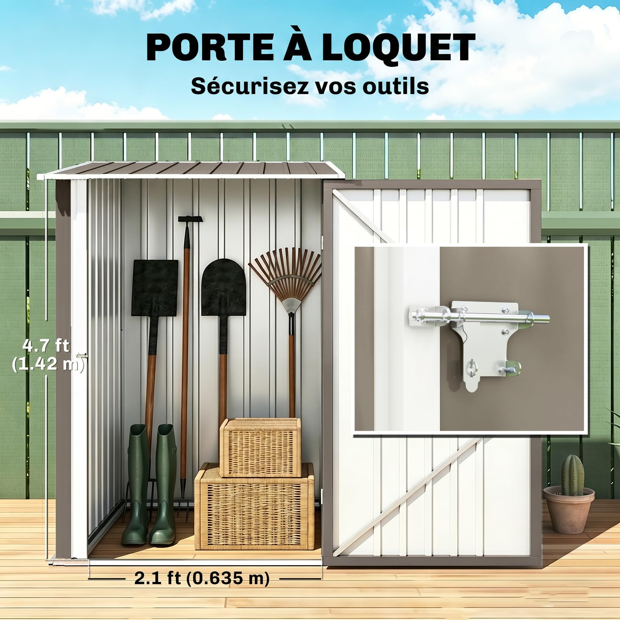 Outsunny Abri de Jardin 1m² - Remise pour Outils - cabanon Porte verrouillable - dim. 1L x 1,03l x 1,6H m - tôle d'acier ondulée Marron et Blanc