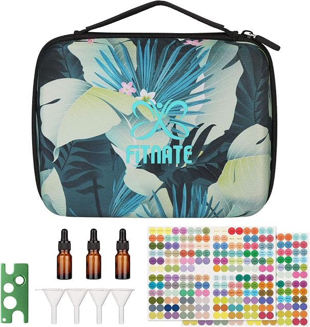 FITNATE Essential Oils Case Holds 30 Bottles for 5/10/15ml, Hard Shell Storage Organizer with Carry Handle, Essential Oils Travel Carrying Case with Bottle Opener, Colorful Stickers & Funnel