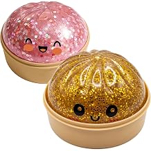 Dumpling Squishy, Colorful Dumplings Stress Fidget, Glitter Squishies Toy 2 Pack Glod+PINK