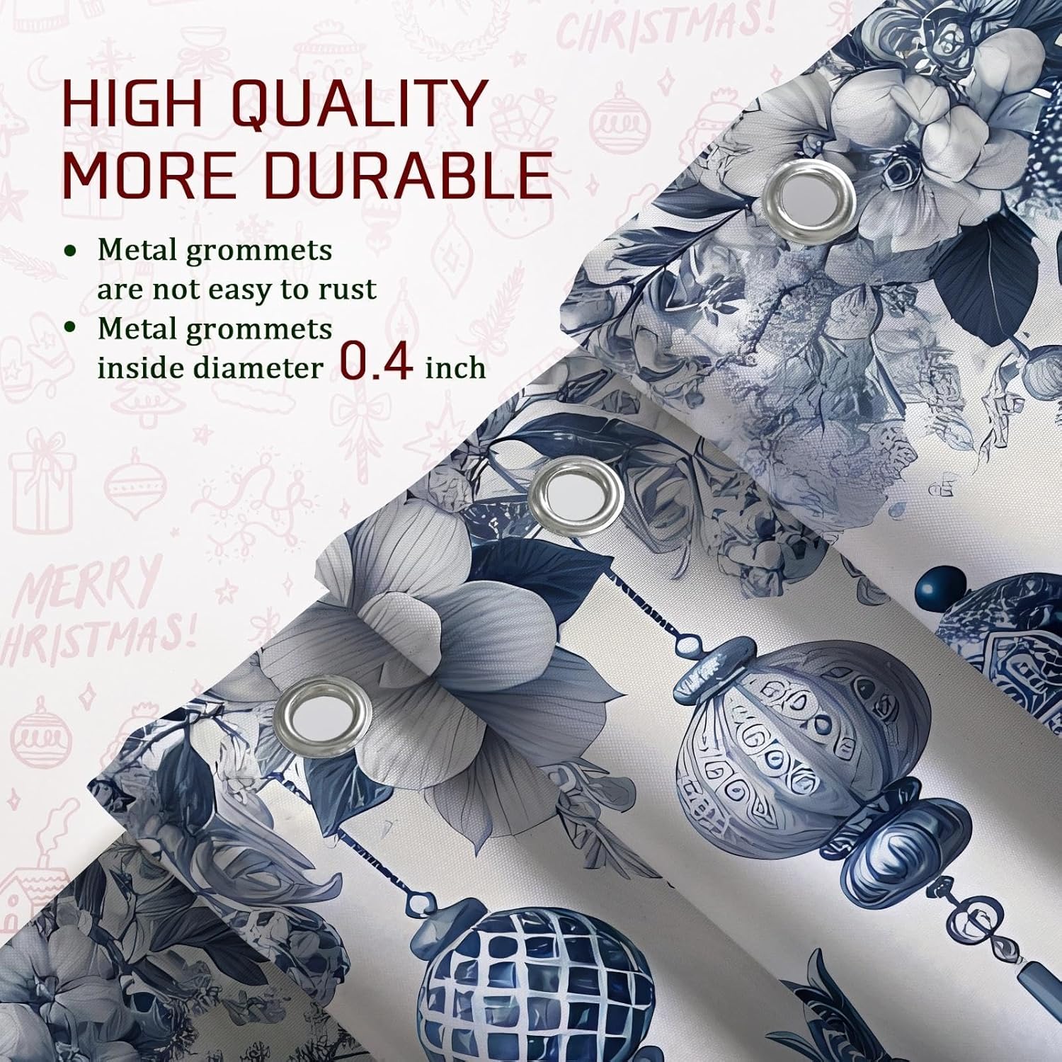 4pcs Nutcracker Shower Curtain Set, Navy Blue White Holiday Bath Mat Rugs Accessories for Christmas Decor, Winter Modern Waterproof Fabric Shower Curtain Set with Hooks 72x72 Inch