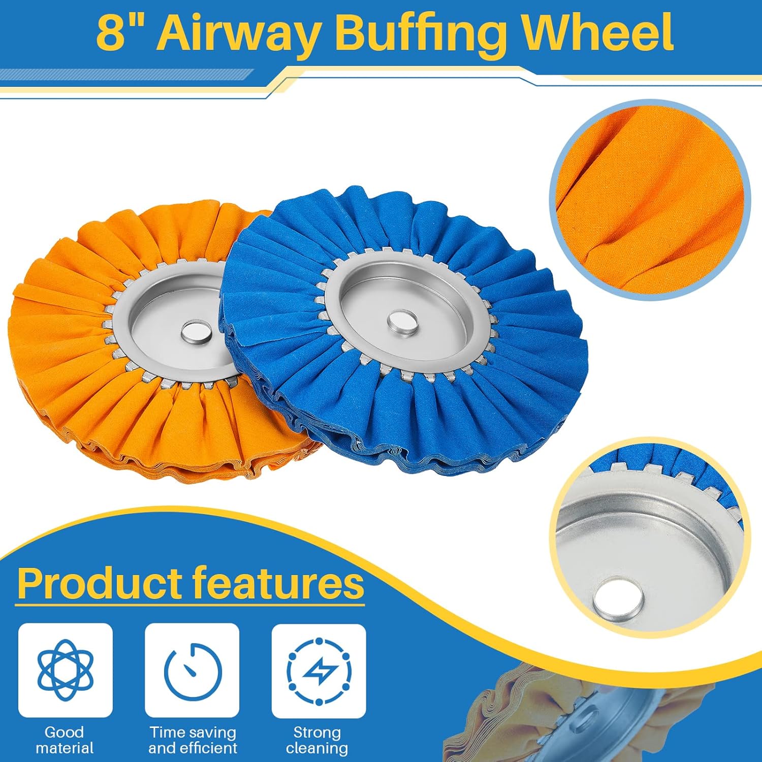 Tallew 7 Pcs 8" Airway Buffing Wheel Kit in Diameter 5/8" in Arbor Hole, Aluminum Metal Polishing Wheel and Polishing Compound for Angle Grinder Mirror Finish(Multicolor)