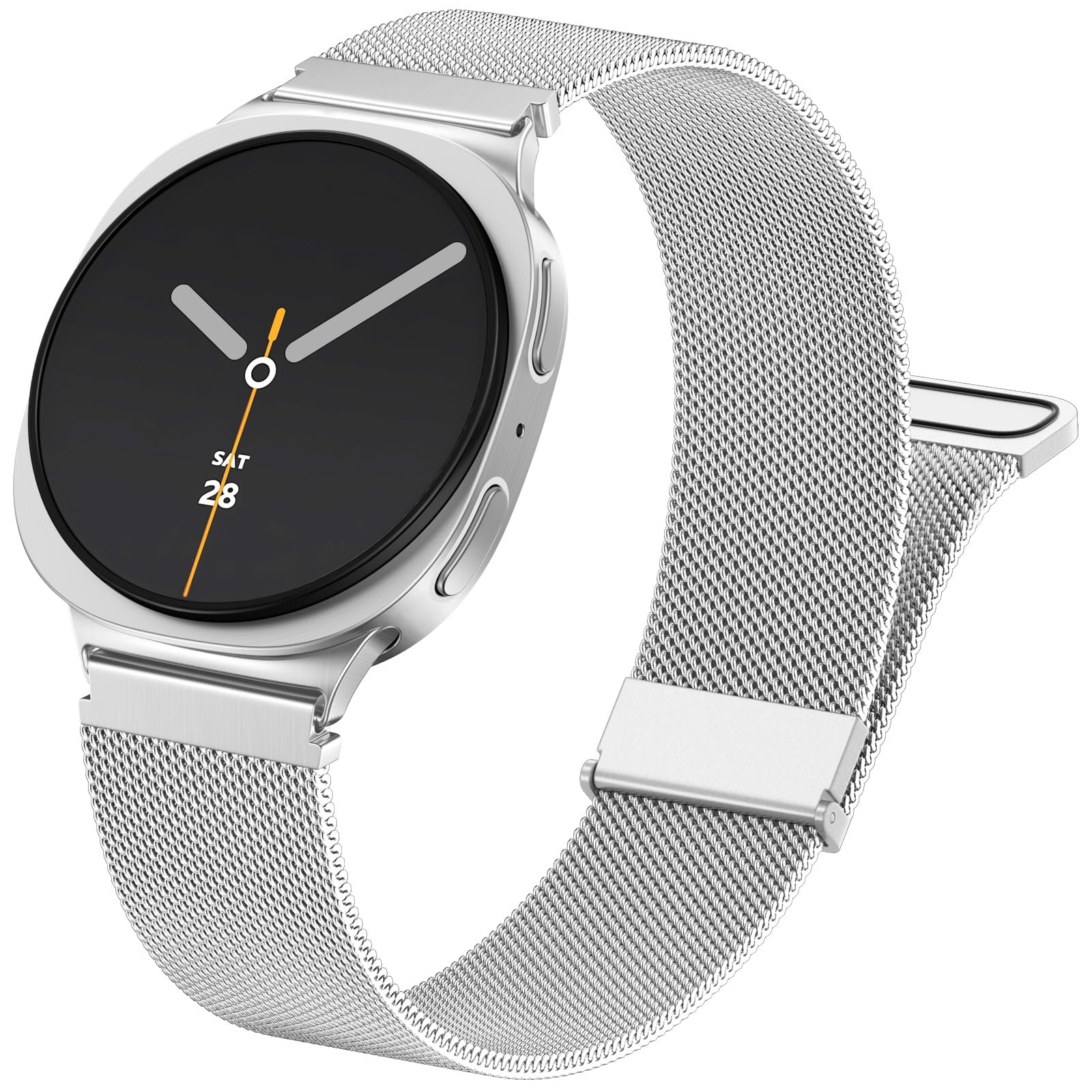 TINICR Metall Armband Kompatibel mit Samsung Galaxy Watch 8 Armband 40mm 44mm/8 Classic 46 mm, Verstellbar Edelstahl Milanaise Ersatzarmband mit Doppel-Magnetverschluss für Damen Herren