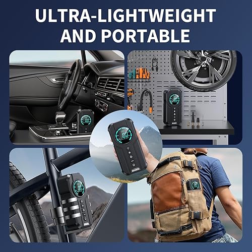 Miniatura 4 de Compresor de aire portátil con medidor de presión, inflado 2 veces más rápido, compresor de aire eléctrico de doble potencia de 12 V CCCA, bomba de