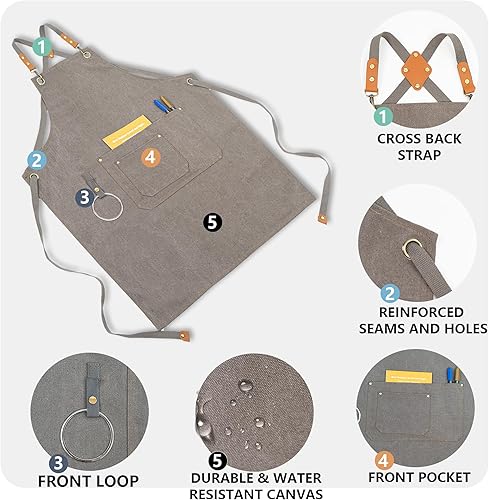 Miniatura 2 de Delantales de lona para mujeres y hombres, delantal de chef personalizado, para taller, cocina, carpintería, jardinería, camarero
