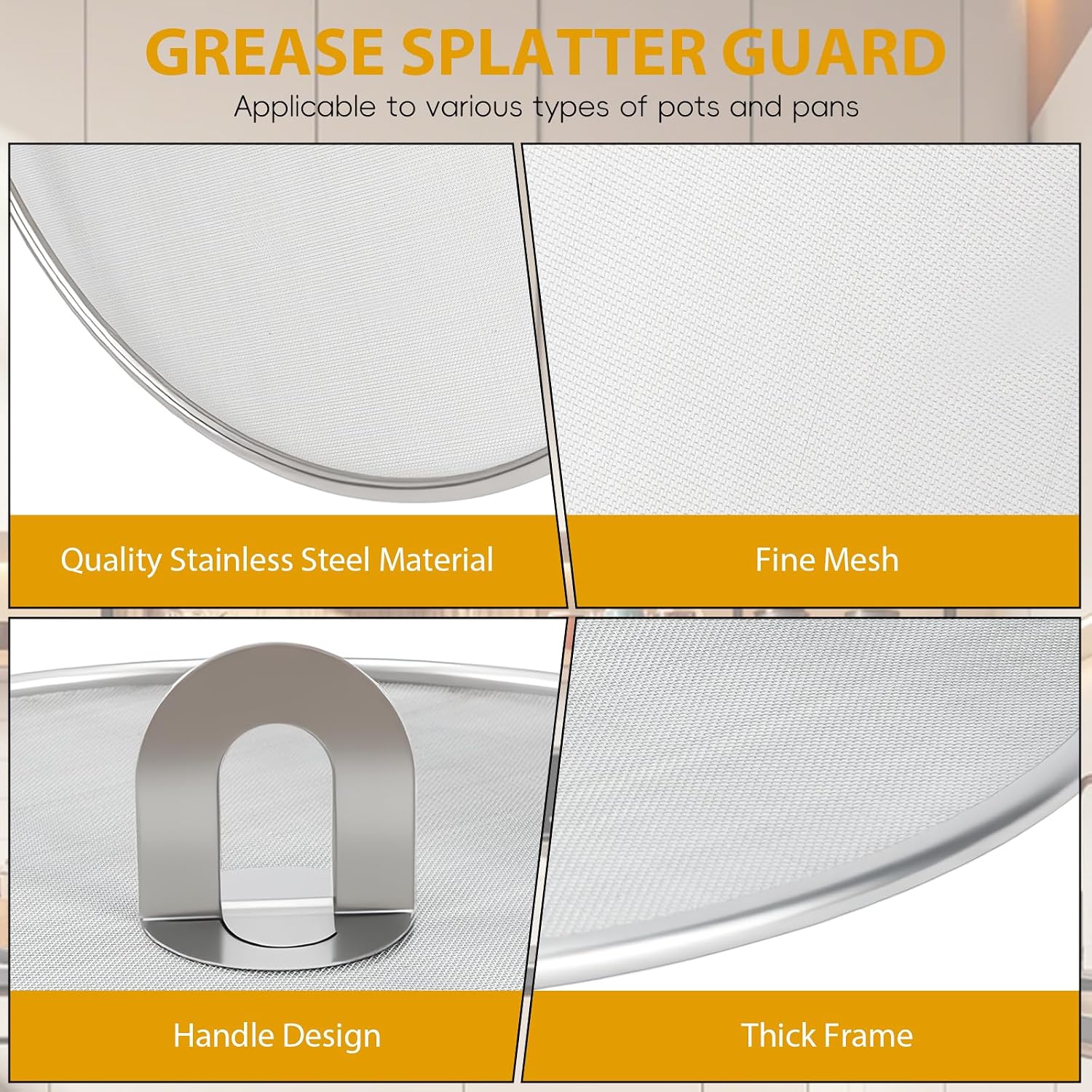 WRENYZK 3-Pack Grease Splatter Screen for Frying Pan with Spatula, Stainless Steel Splatter Guard with Fold Flat, No Burns Kitchen Oil Splatter Guard Set for Safe Cooking(10", 11.5", 13")
