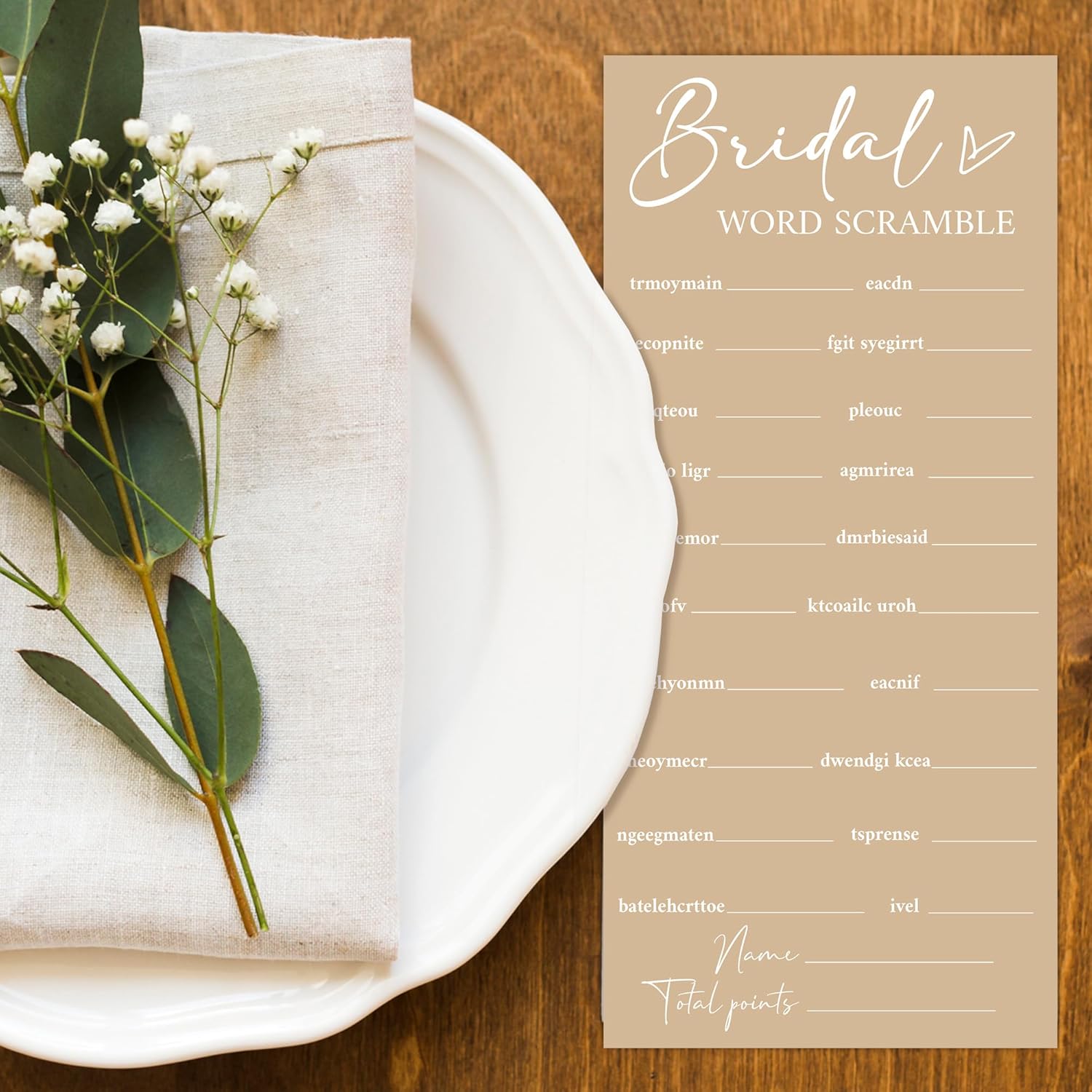 Minimalist Brown Wedding Shower Games Cards, Word Scramble, Bridal Shower Games, Engagement Party Wedding Card for 25 Guests, Bridal Party Supplies 4x9inch-A32