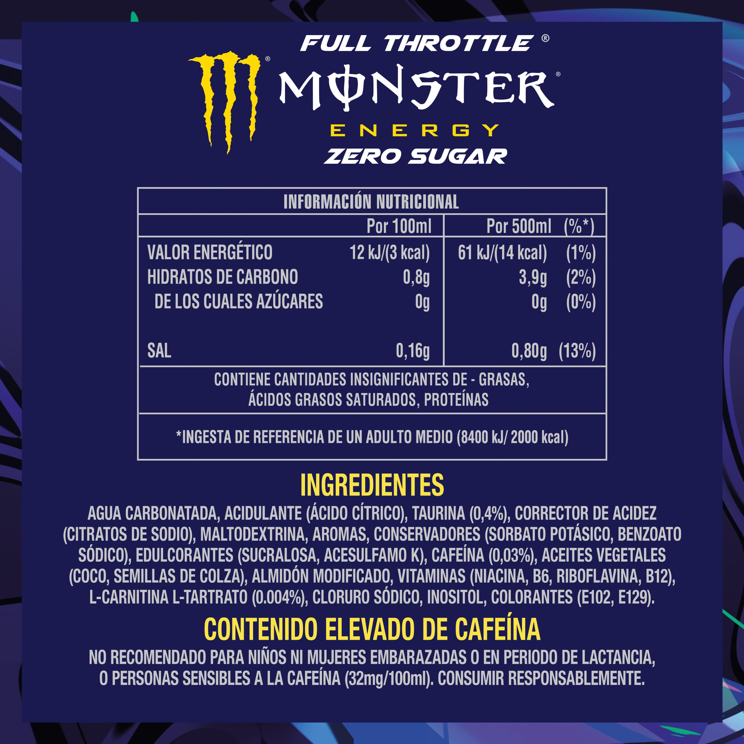 Monster Energy Full Throttle, Bebida energética sin Azúcar Sabor Melocotón y Nectarina - Pack de 24 Latas de 500 ml