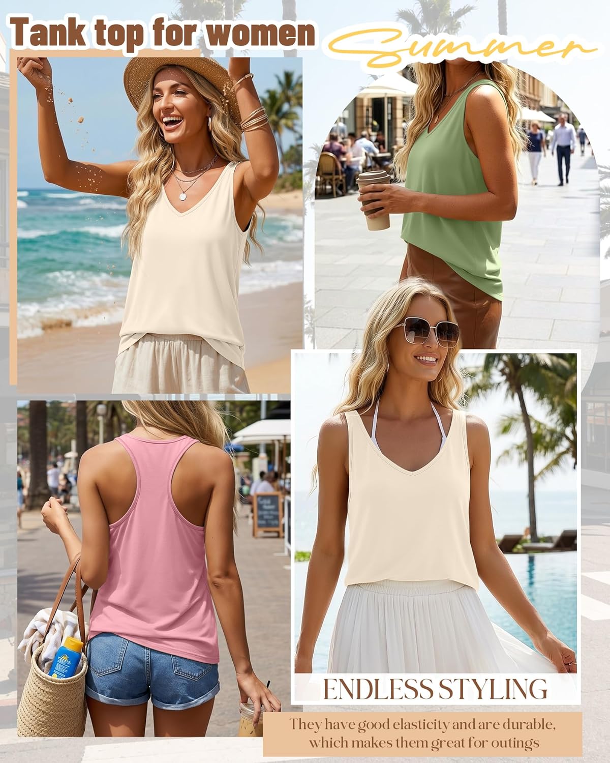 Huukeay 3 Pack Women's Tank Tops V Neck Summer Racerback Tops Loose Fit Casual Sleeveless Tee Workout Yoga Athletic Shirts - Image 2