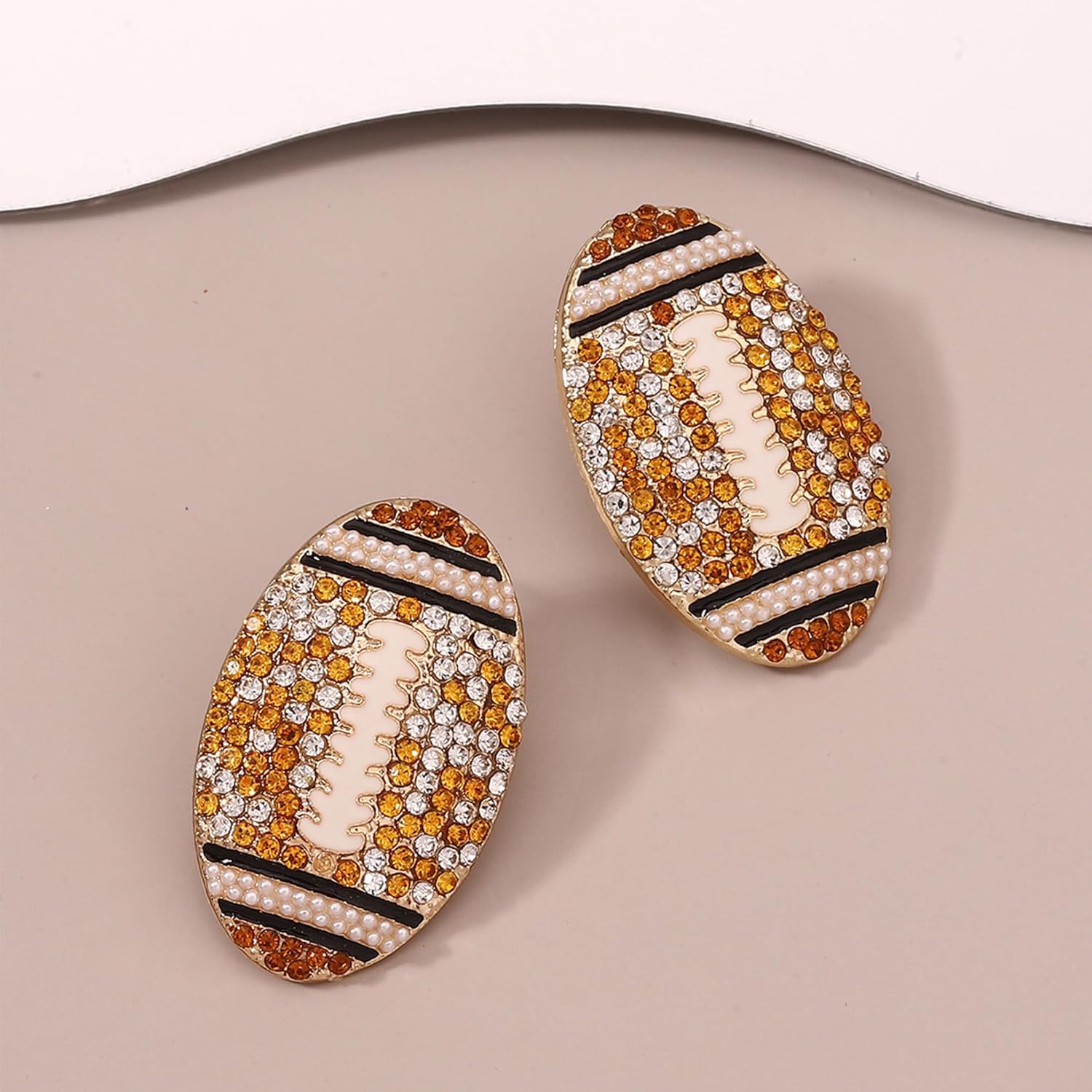 Football Game Day Earrings for Women, Rhinestone Pave Bow Football Mom Dangle Earrings Sports Lover Drop Earrings, Football Team Gifts for Women Jewelry - Image 3